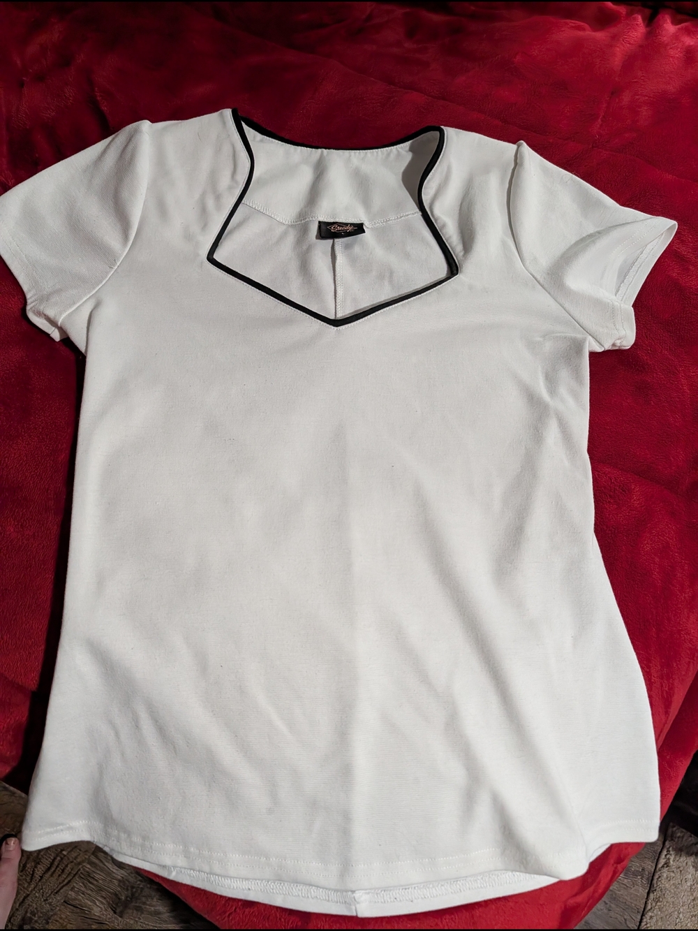 Steady Brand Women’s White Short-Sleeve Top with Black Trim
